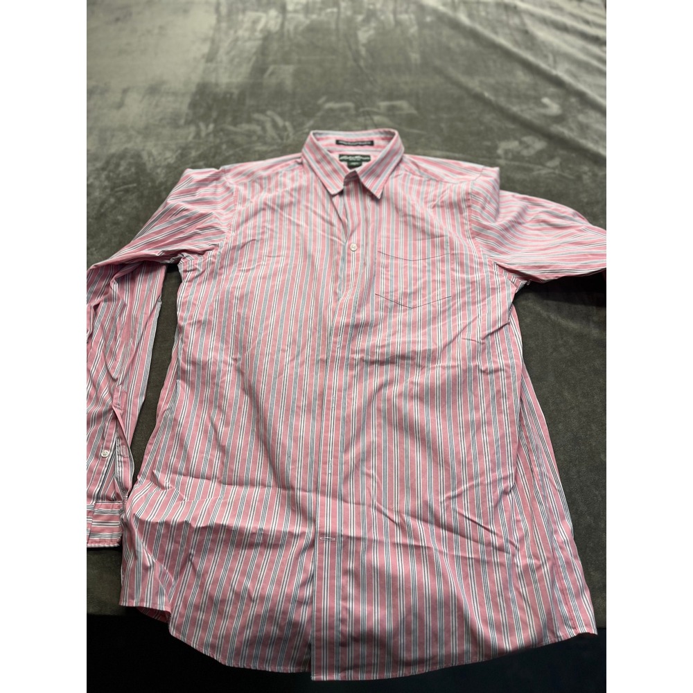 Eddie‎ Bauer Mens Tall TL Pink Blue Striped Wrinkle Resistant Relaxed Fit Shirt